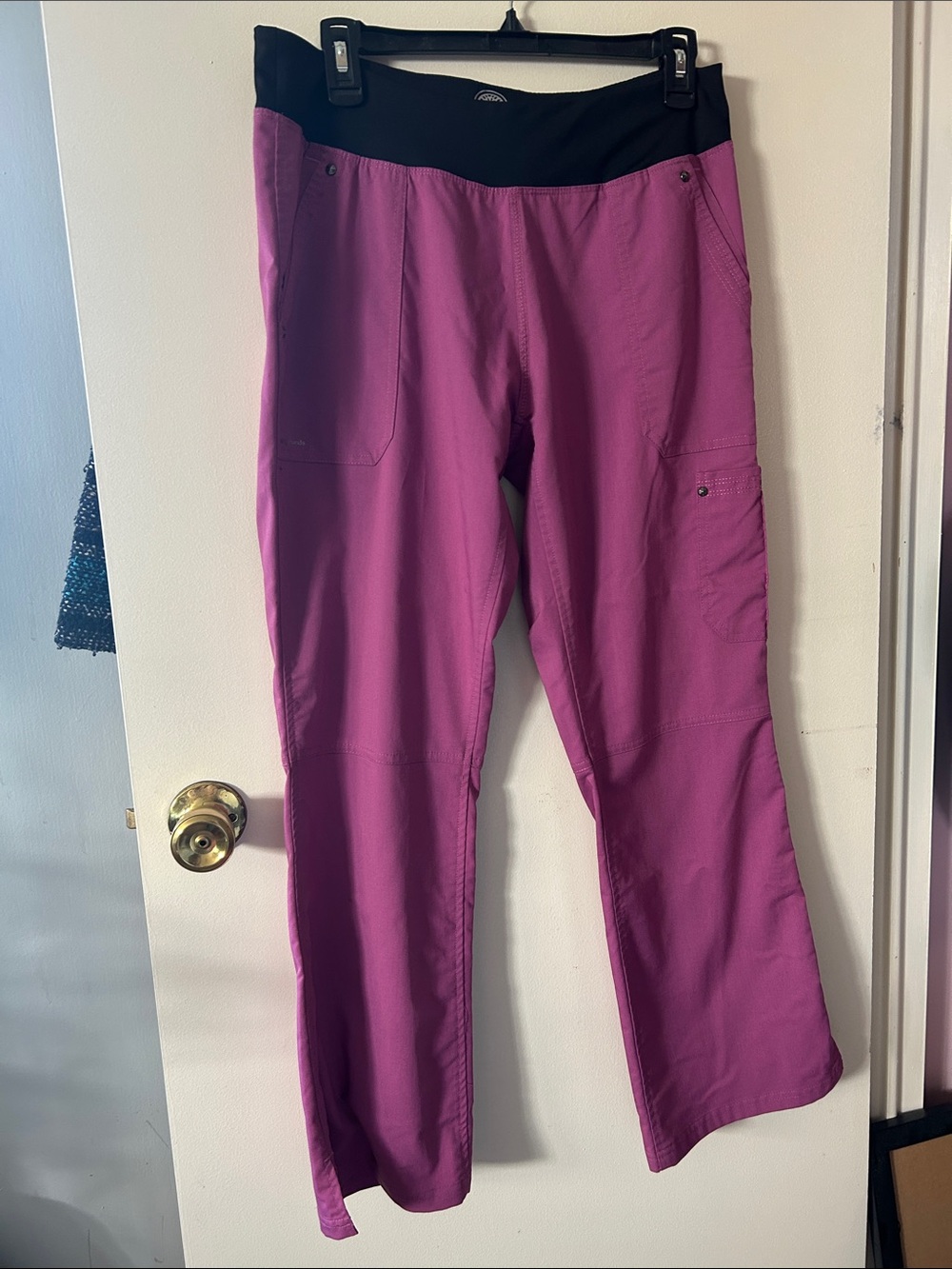 healing hands Women's Magenta Scrub Pants with Black Waistband